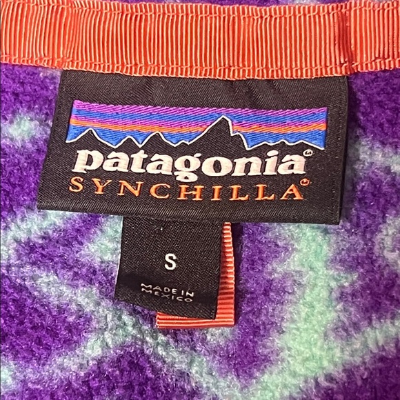 Patagonia Synchilla Snap-T Fleece Pullover Vintage Aztec Fish Print Purple Teal - Picture 7 of 11